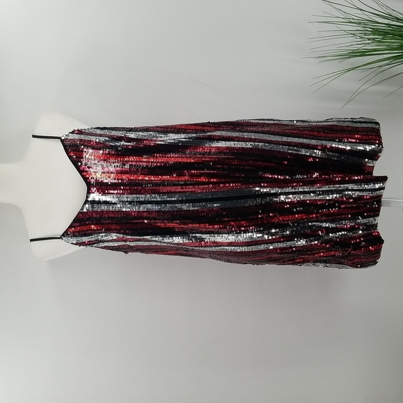 Bar III Sequined Striped Party Mini Dress - Picture 6 of 13